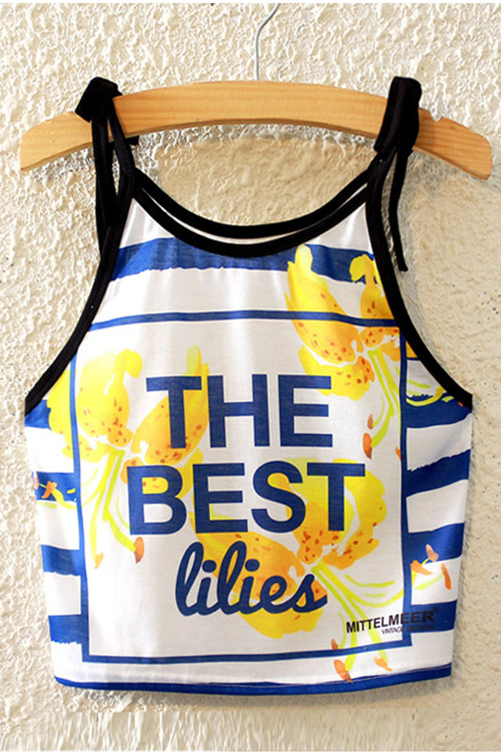 Women Letter Printed Tie Strap Short Top