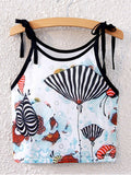 Women Beautiful Print Tie Strap Summer Top