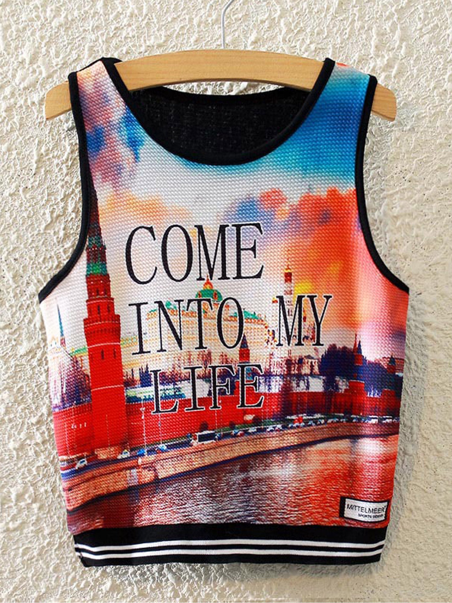 Women Elastic Hem Printed Sleeveless Casual Top