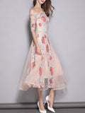 Women Lace Stitched Off Neck Beautiful Dress