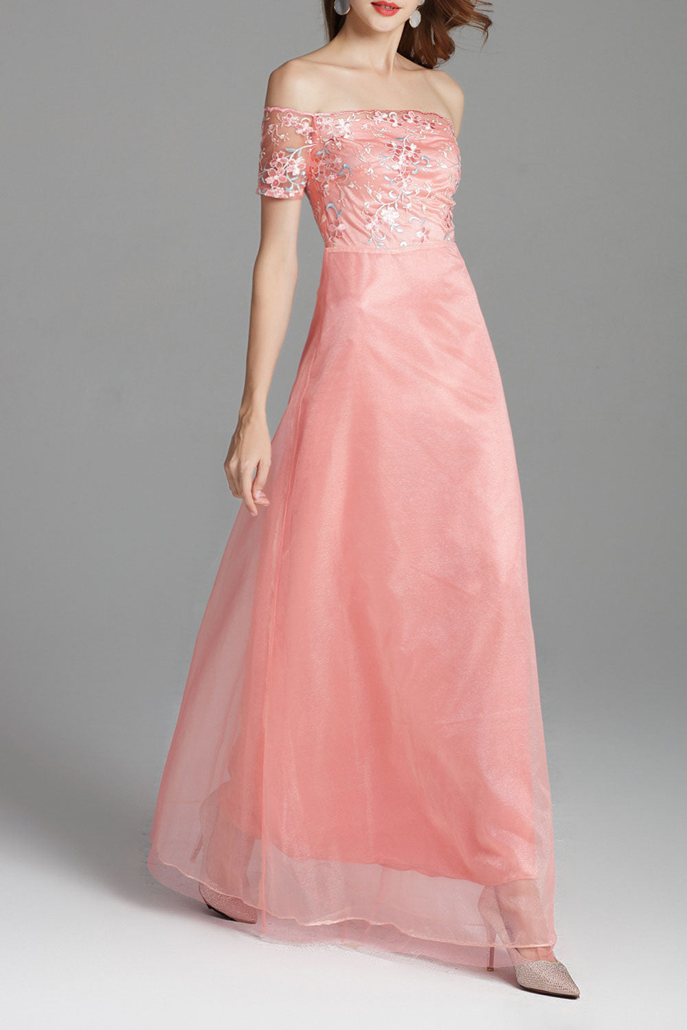 Women High Neck Plain Skirt Evening Dress