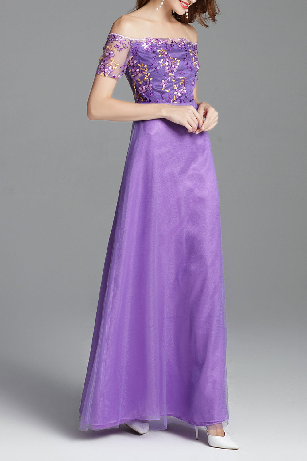 Women High Neck Plain Skirt Evening Dress