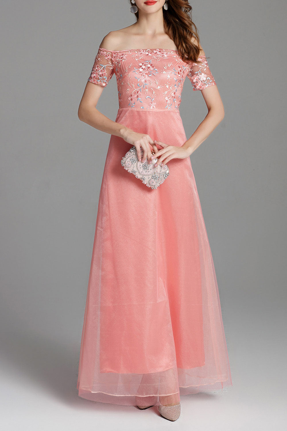 Women High Neck Plain Skirt Evening Dress