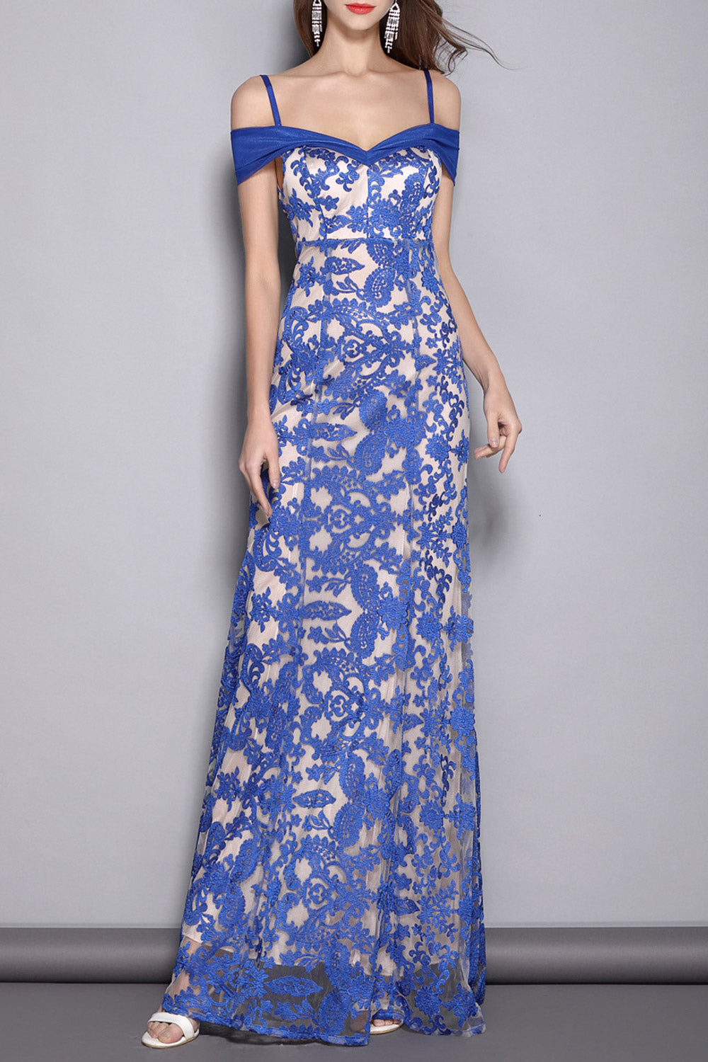 Women Embroidered Lace Strap Shoulder Party Dress
