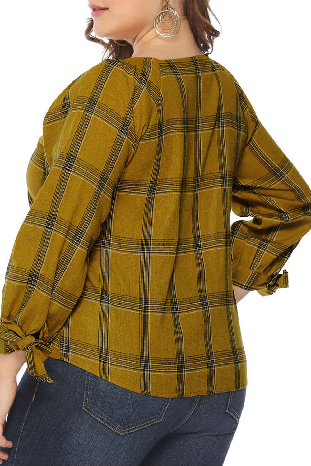 Women Plaid Long Sleeve V-Neck Top