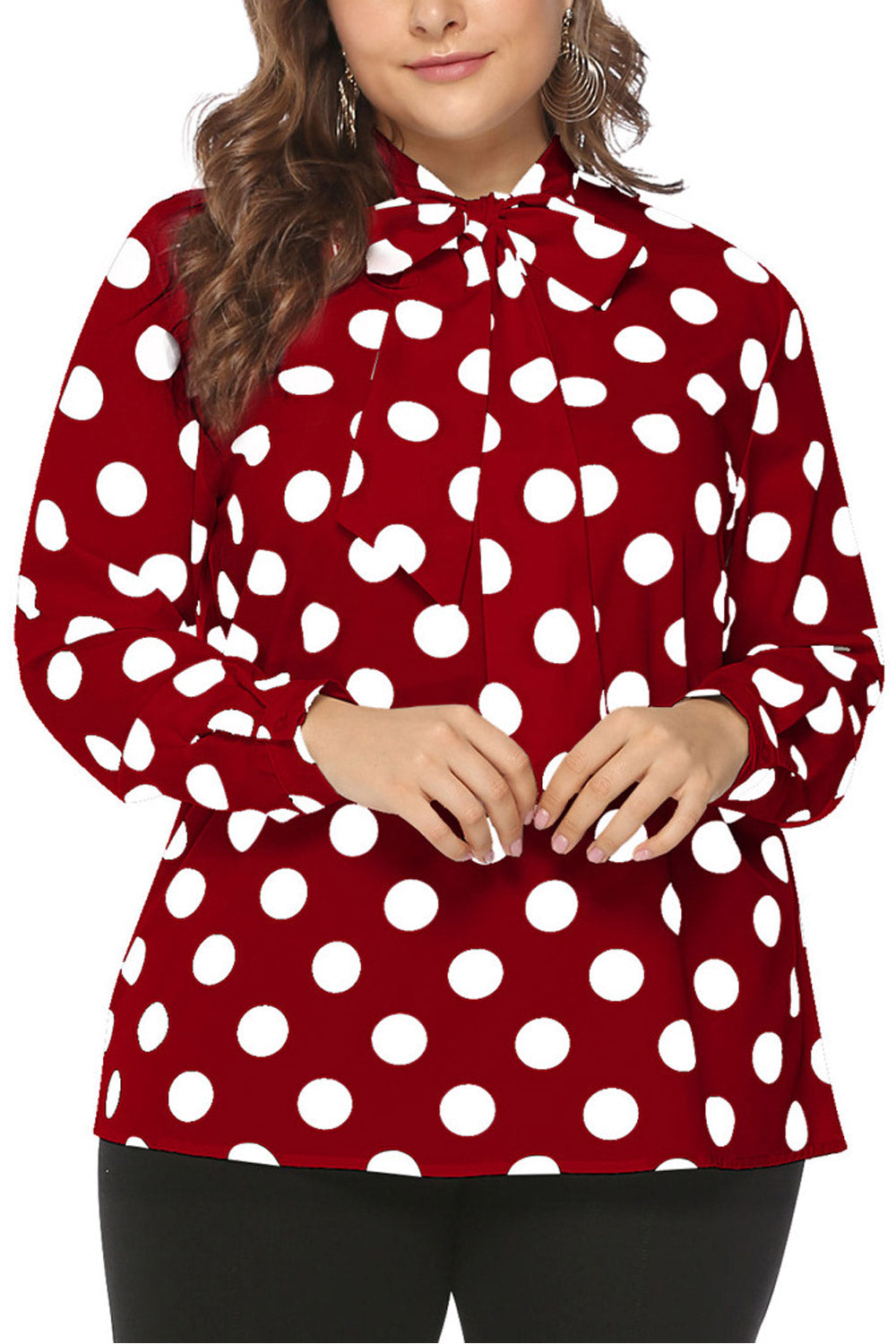 Women Polka Dot Tie Neck Printed Top