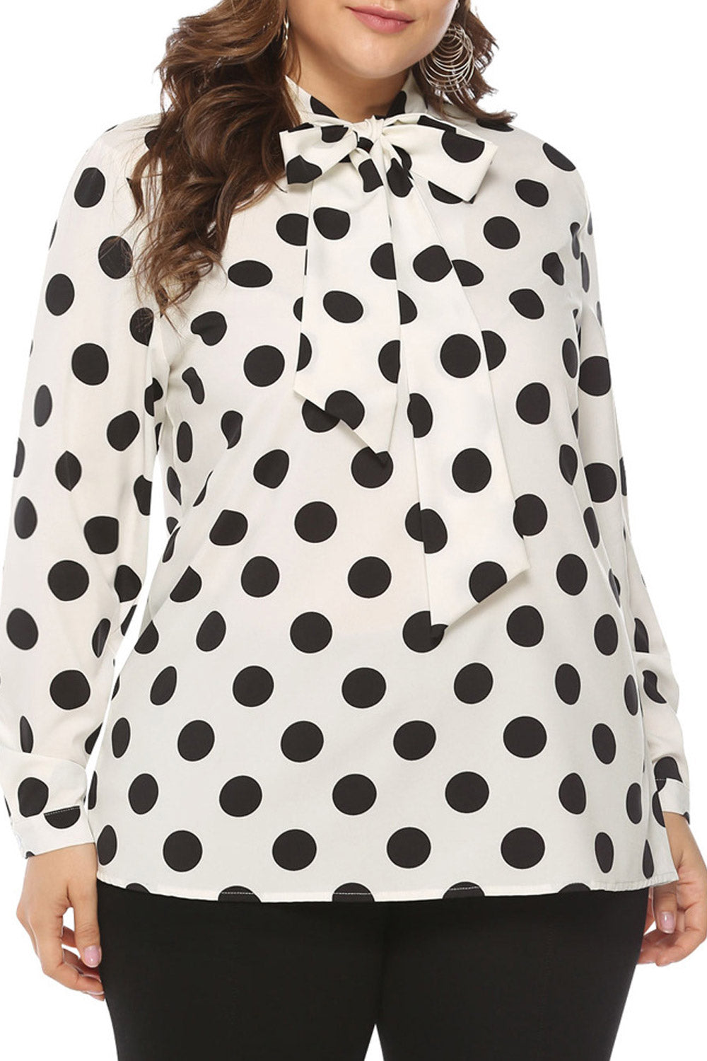 Women Polka Dot Tie Neck Printed Top