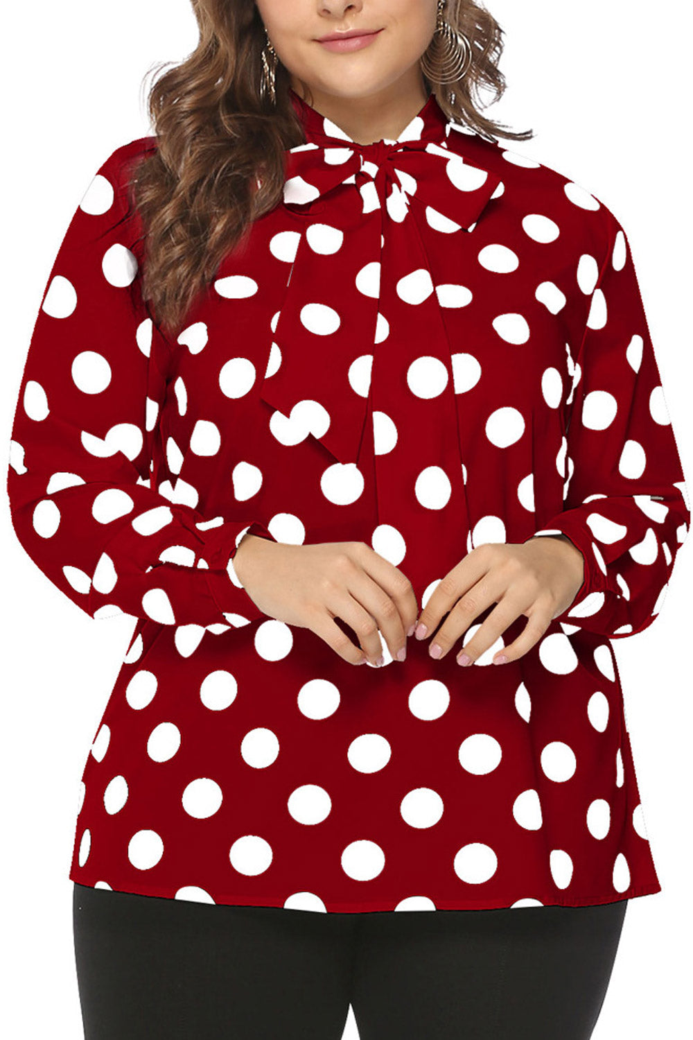 Women Polka Dot Tie Neck Printed Top