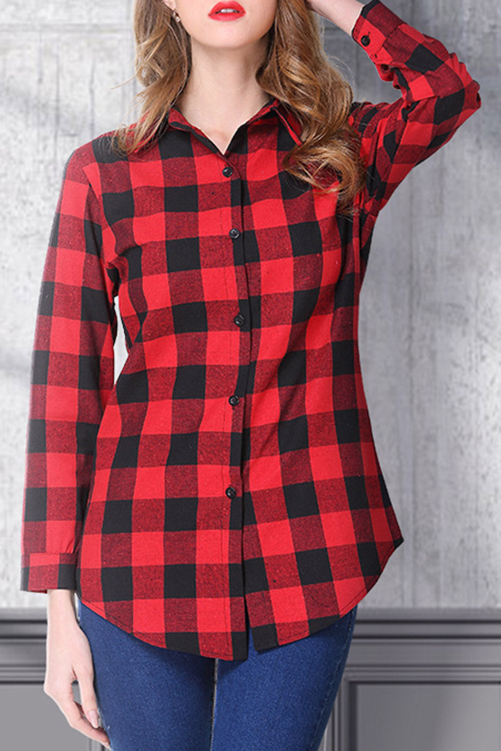 Women Unique Plaid Pattern Button Down Easy Shirt