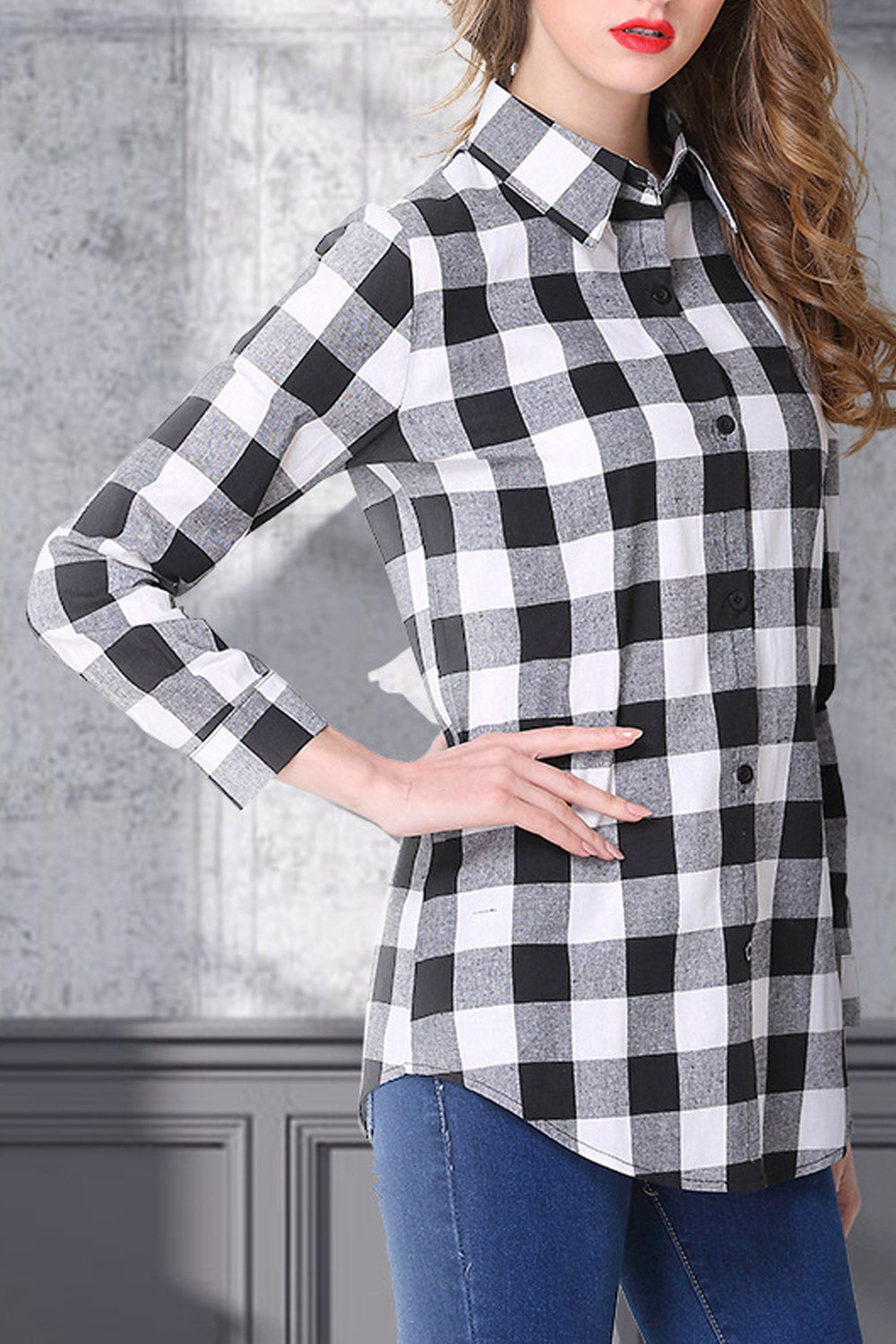Women Unique Plaid Pattern Button Down Easy Shirt