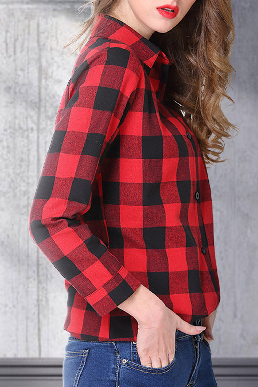 Women Unique Plaid Pattern Button Down Easy Shirt