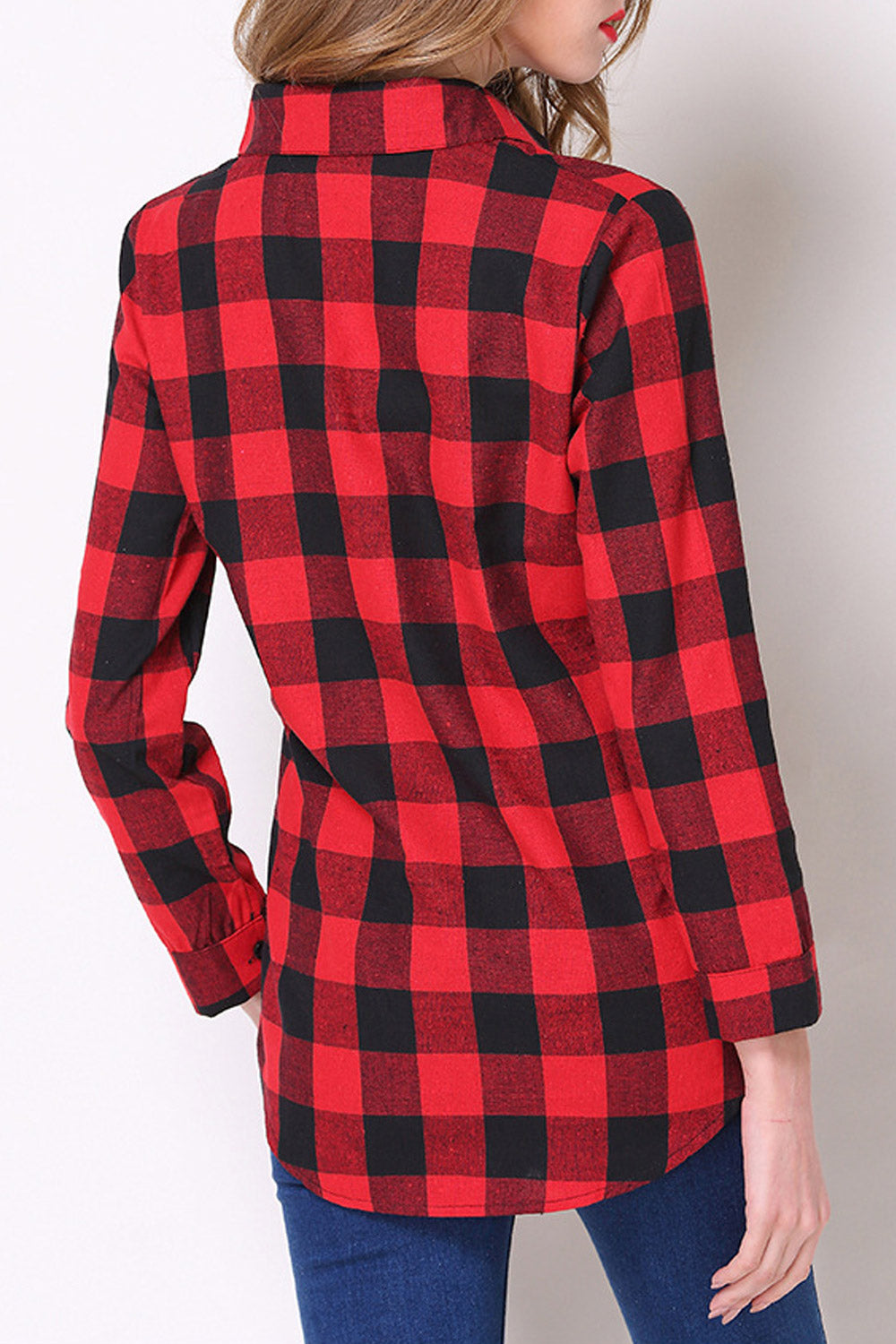 Women Unique Plaid Pattern Button Down Easy Shirt