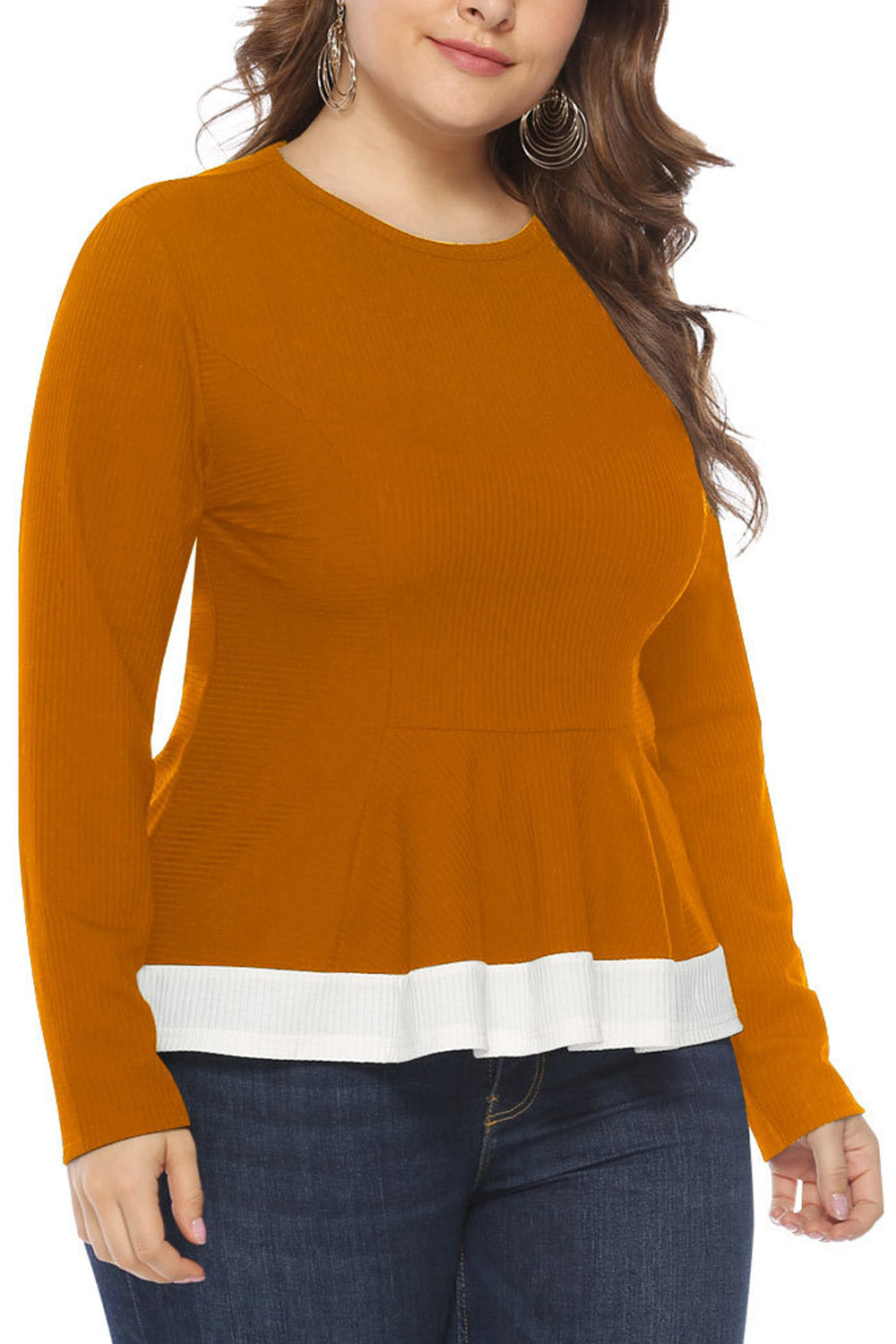 Women Slim Long Sleeve Contrast Color Top