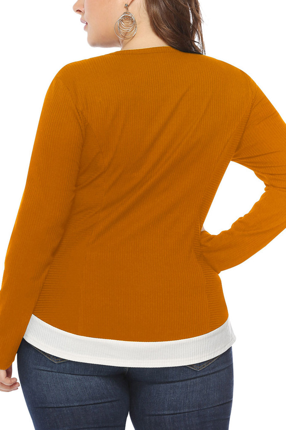 Women Slim Long Sleeve Contrast Color Top