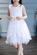 Kids Girls Bow Waist Sleeveless Mesh Dress