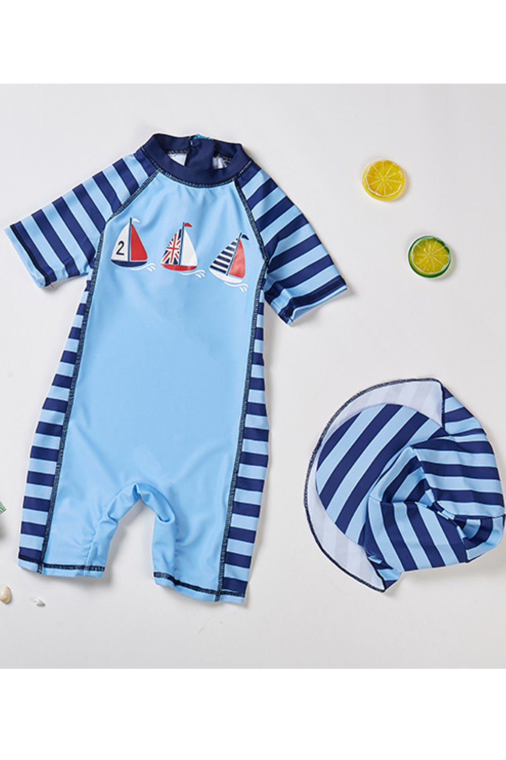 Baby Boys Comfy Short Sleeve Printed Style One Piece Swimwear