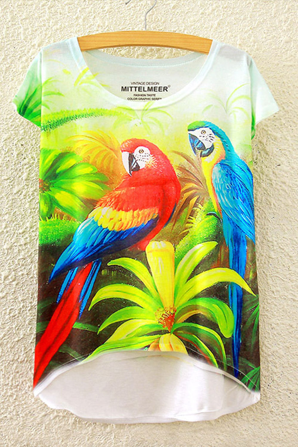 Women Birds Printed Loose Summer T-Shirt