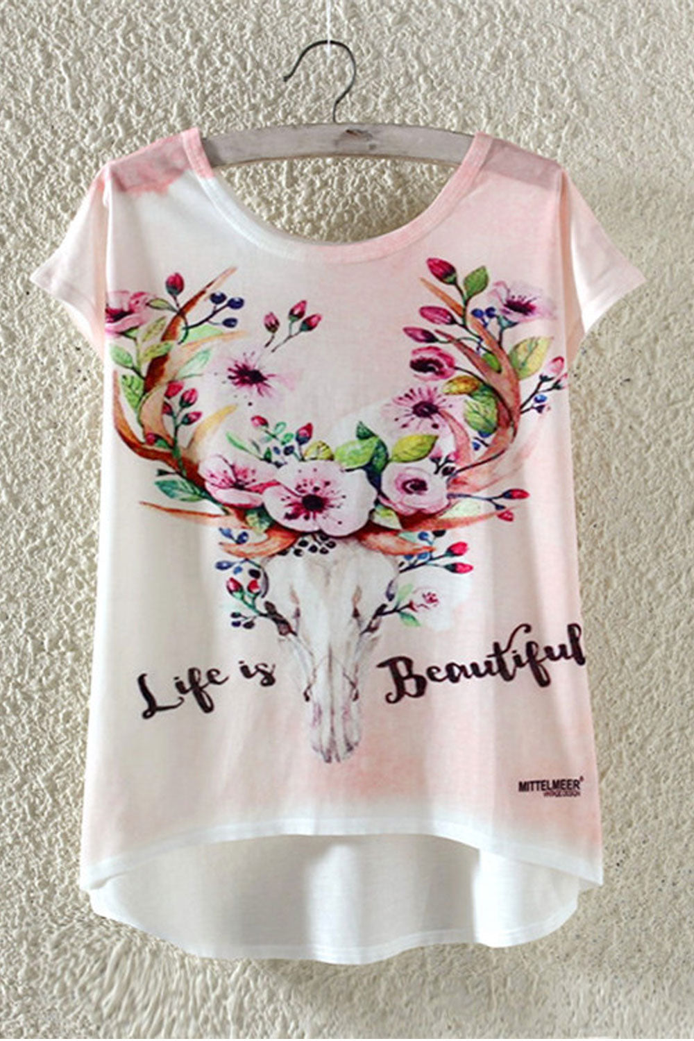 Women Flower Printed Irregular Summer T-Shirt