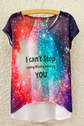 Women Round Neck Starry Sky Loose T-Shirt