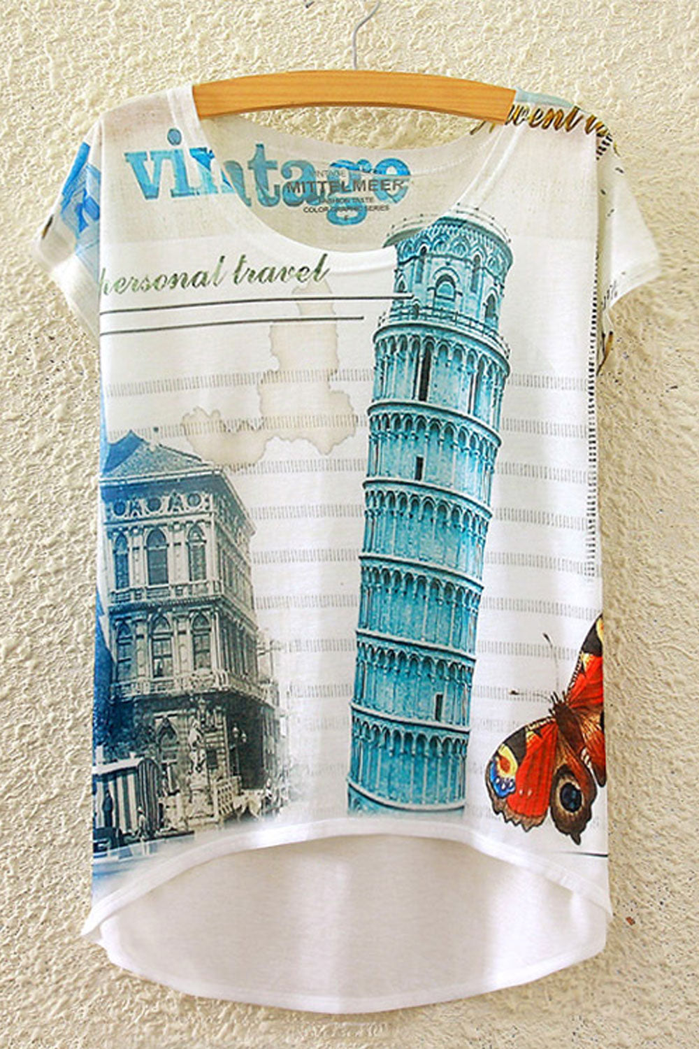 Women Tower Printed Casual Irregular T-Shirt