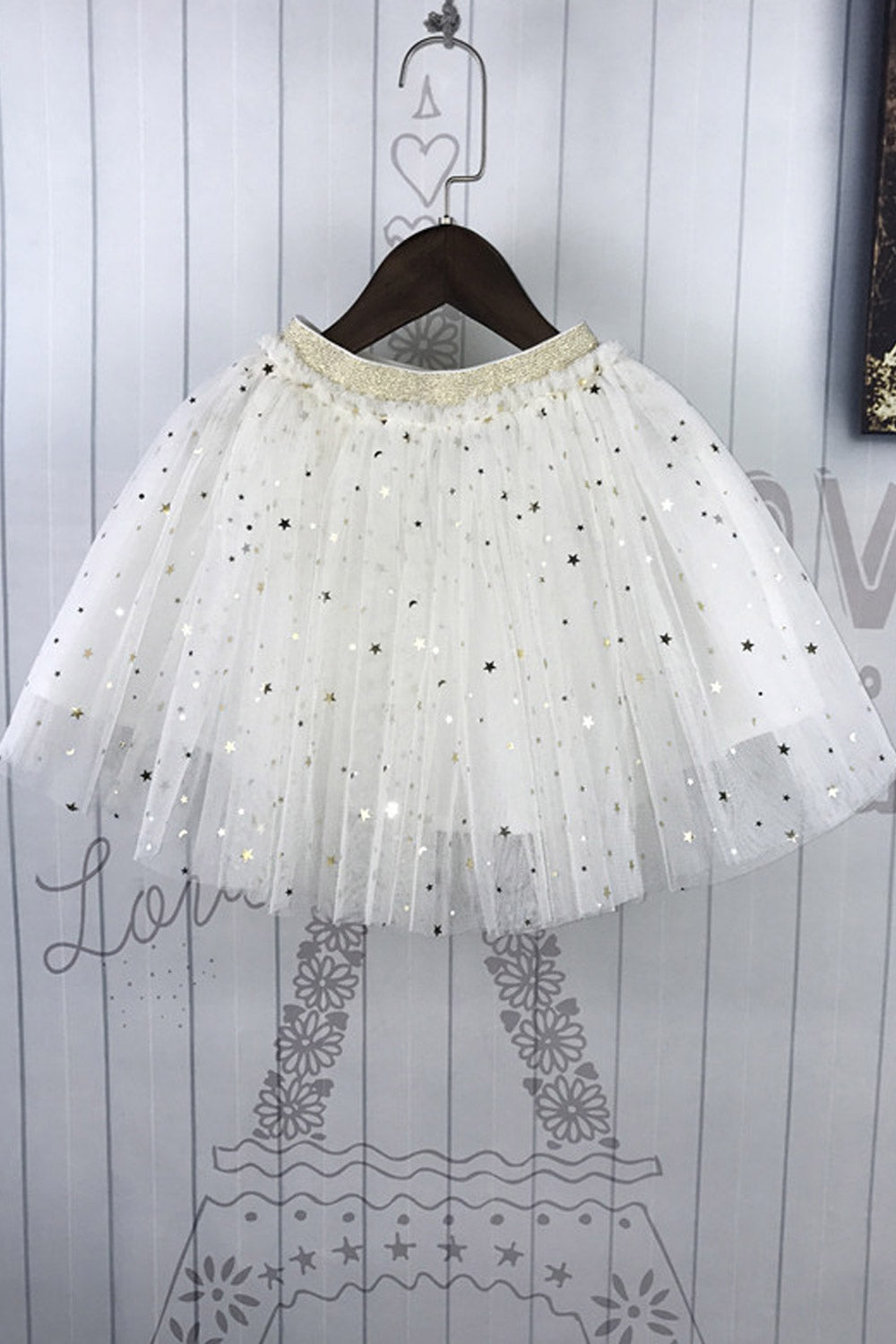 Kids Girls Shiny Stars Lace Fluffy Skirt