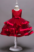 Kids Girls Three Layered Skirt Embroidered Fancy Dress