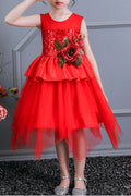Kids Girls Big Flower Attached Irregular Fancy Dress