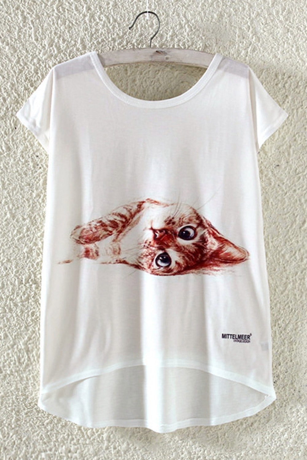 Women Irregular Cute Cat Loose T-Shirt