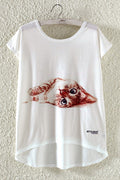 Women Irregular Cute Cat Loose T-Shirt