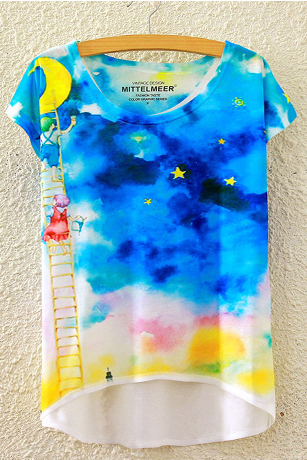 Women Printed Irregular Style Loose T-Shirt
