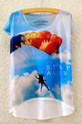 Women Parachute Printed Irregular Summer T-Shirt