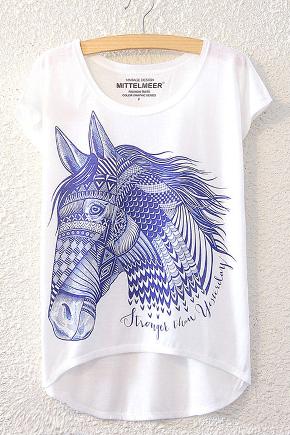 Women Horse Printed High Low Hem T-Shirt