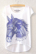 Women Horse Printed High Low Hem T-Shirt