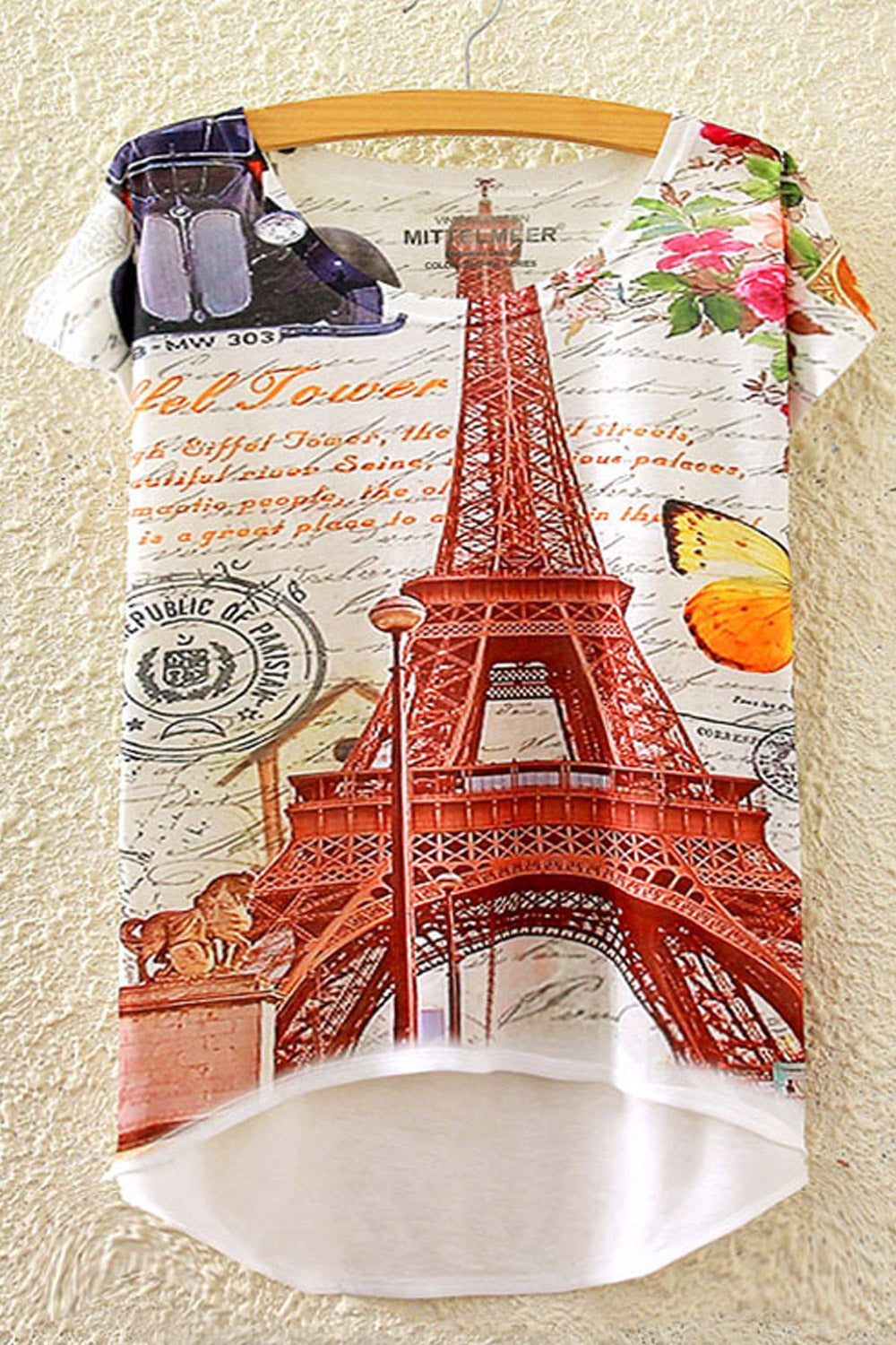 Women Tower Printed Loose Small Sleeve T-Shirt
