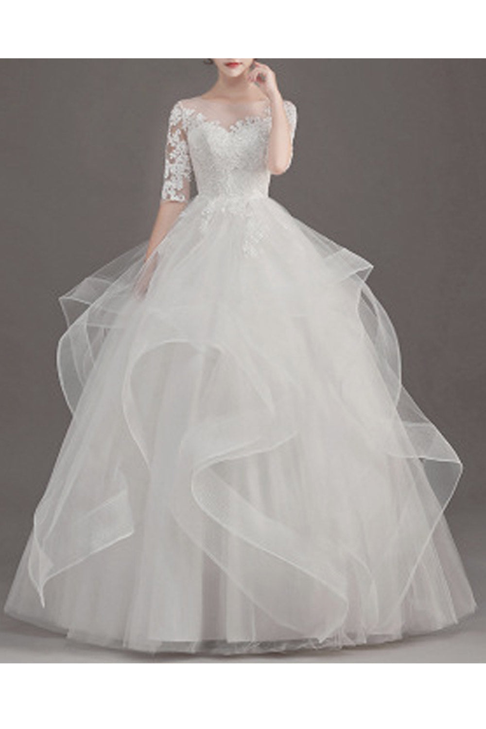Women Round Neck Ball Gown Beautiful Wedding Dress