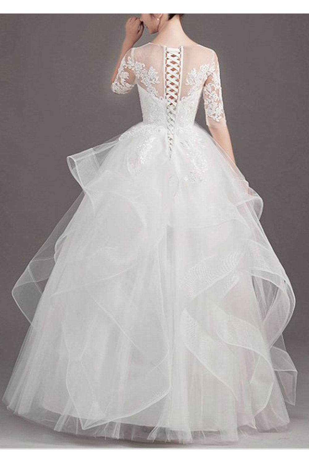 Women Round Neck Ball Gown Beautiful Wedding Dress
