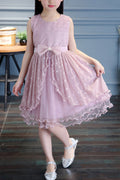 Kids Girls beautiful Lace Bow Waist Summer Dress
