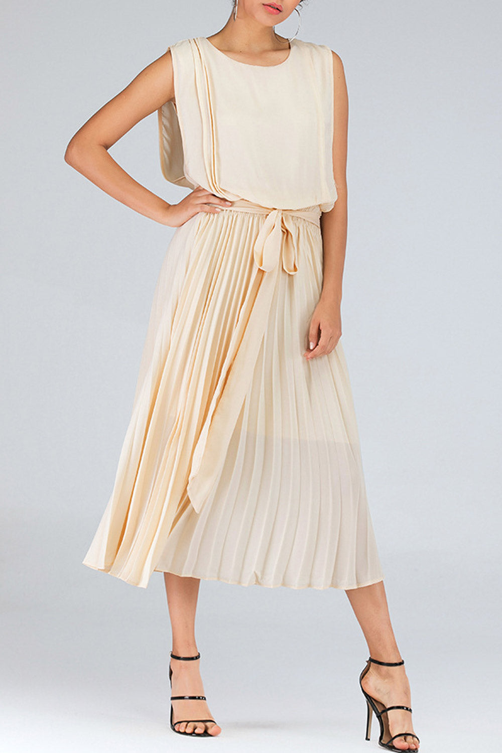 Women Loose Bust Pleated Chiffon Summer Dress