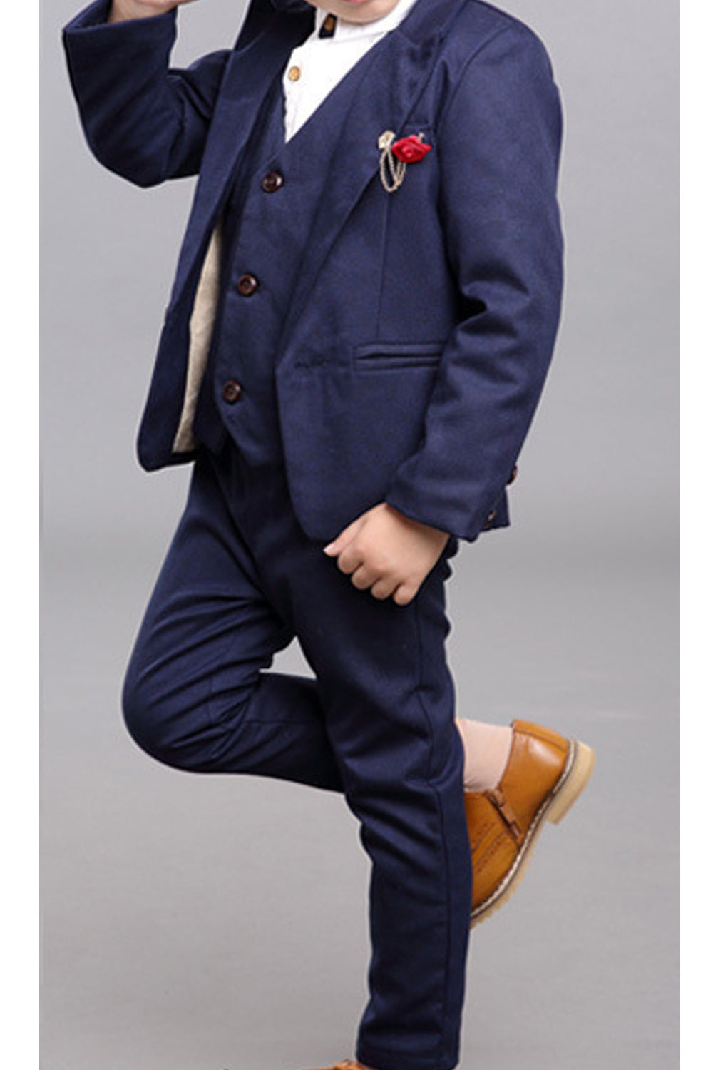 Kids Boys Solid Pattern Elastic Waist Pant Long Sleeve Three Piece Suit
