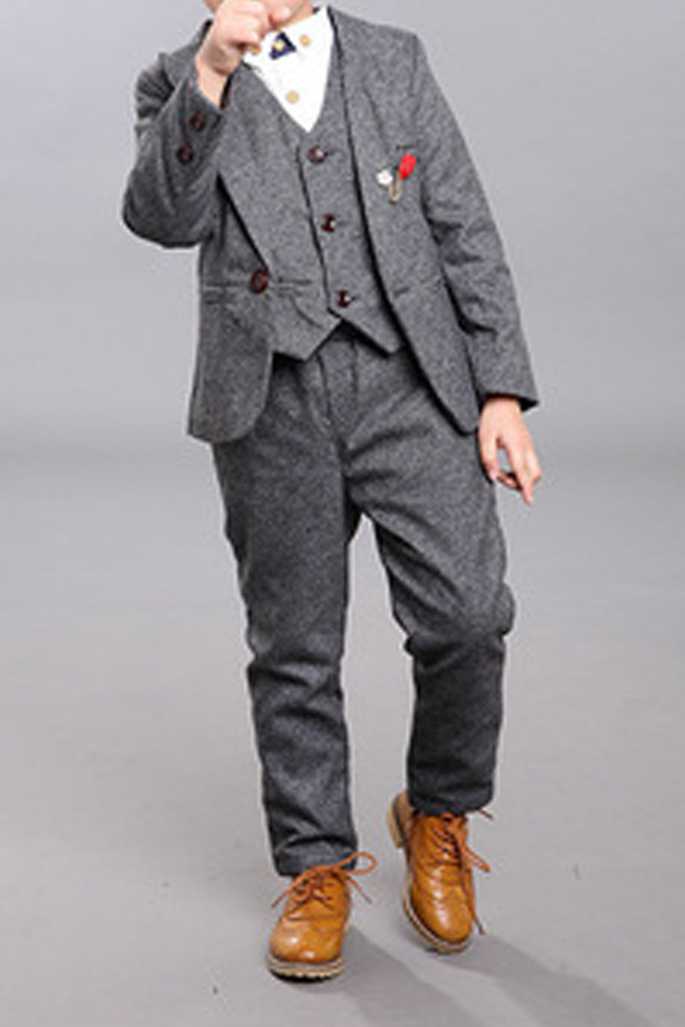 Kids Boys Solid Pattern Elastic Waist Pant Long Sleeve Three Piece Suit