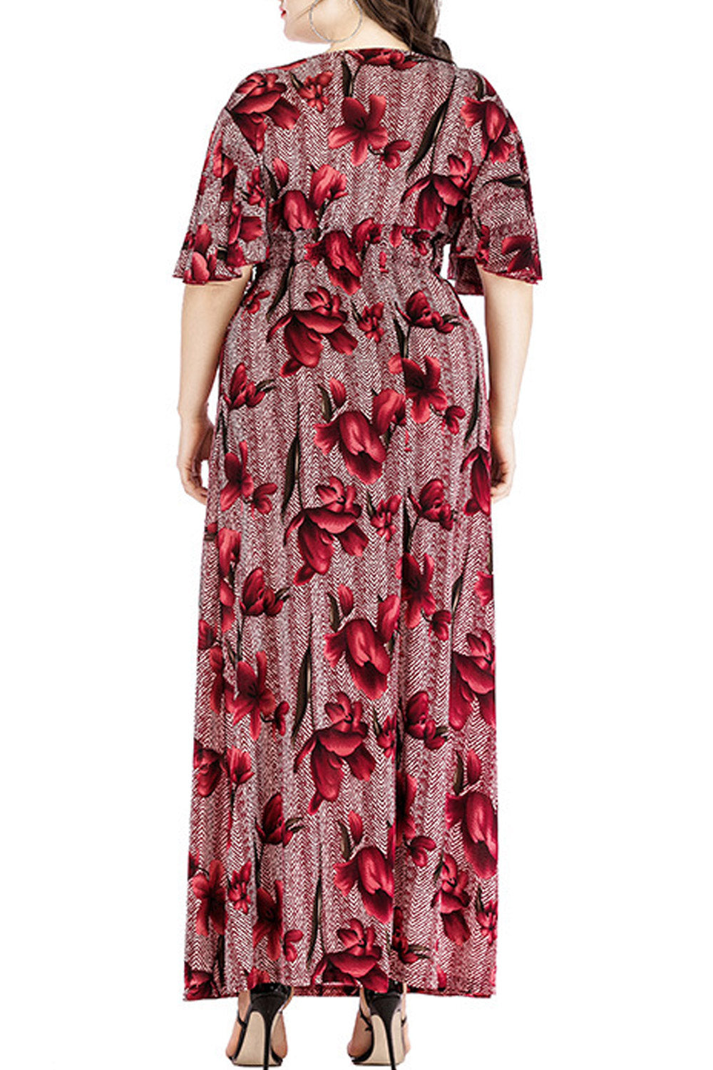 Women Plus V-Neck Knee Length Printed Dress