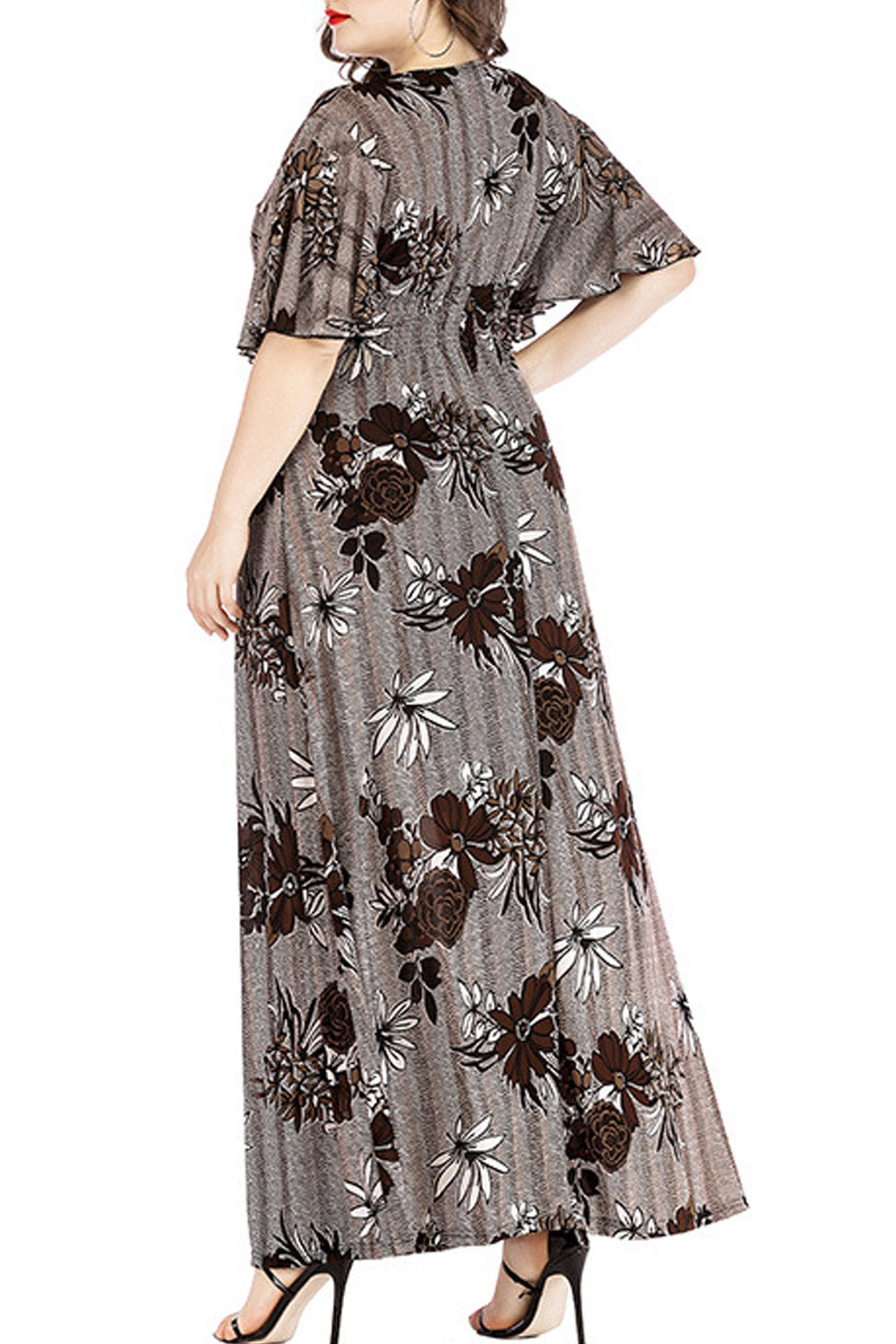 Women Plus V-Neck Knee Length Printed Dress