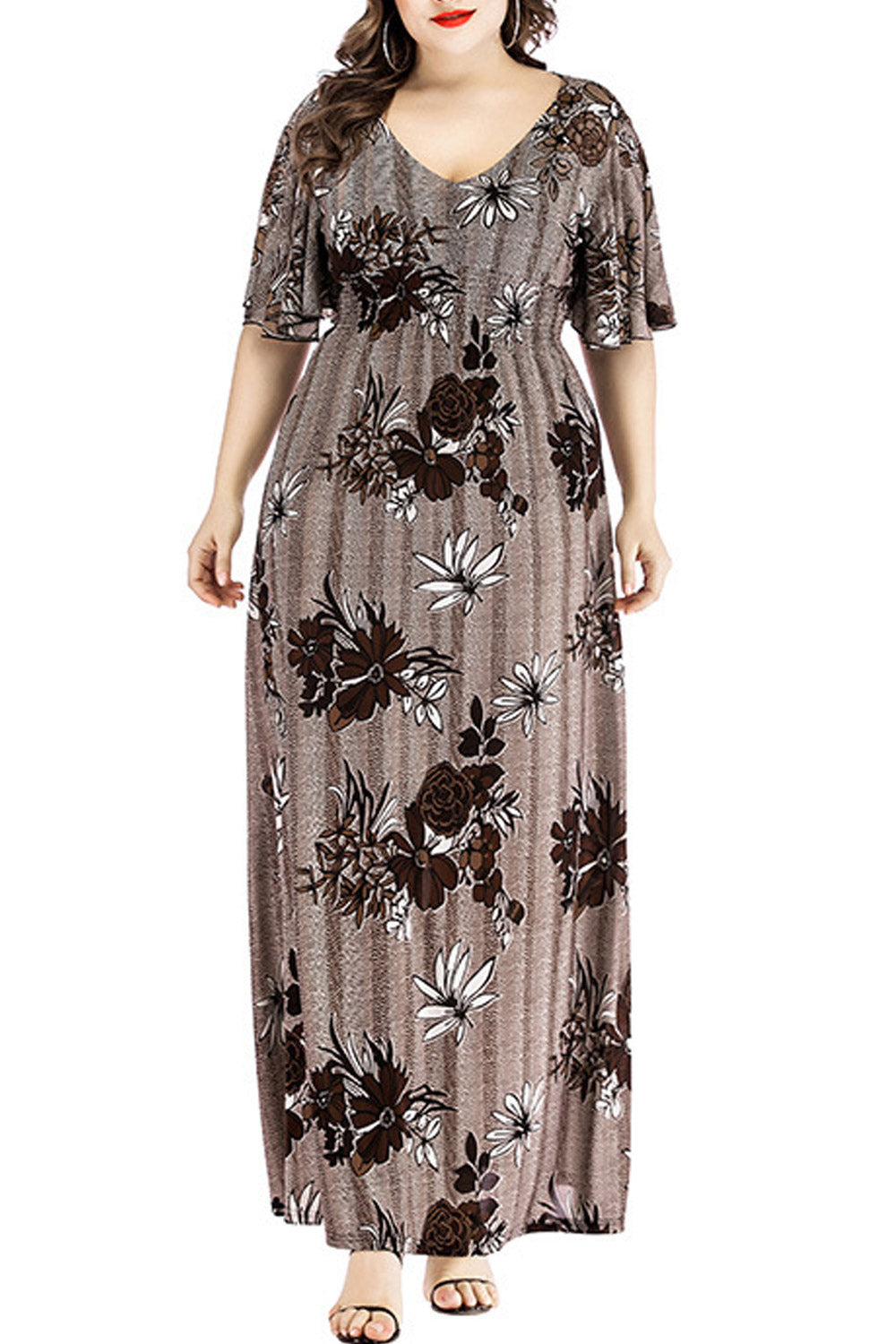 Women Plus V-Neck Knee Length Printed Dress
