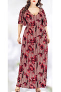 Women Plus V-Neck Knee Length Printed Dress