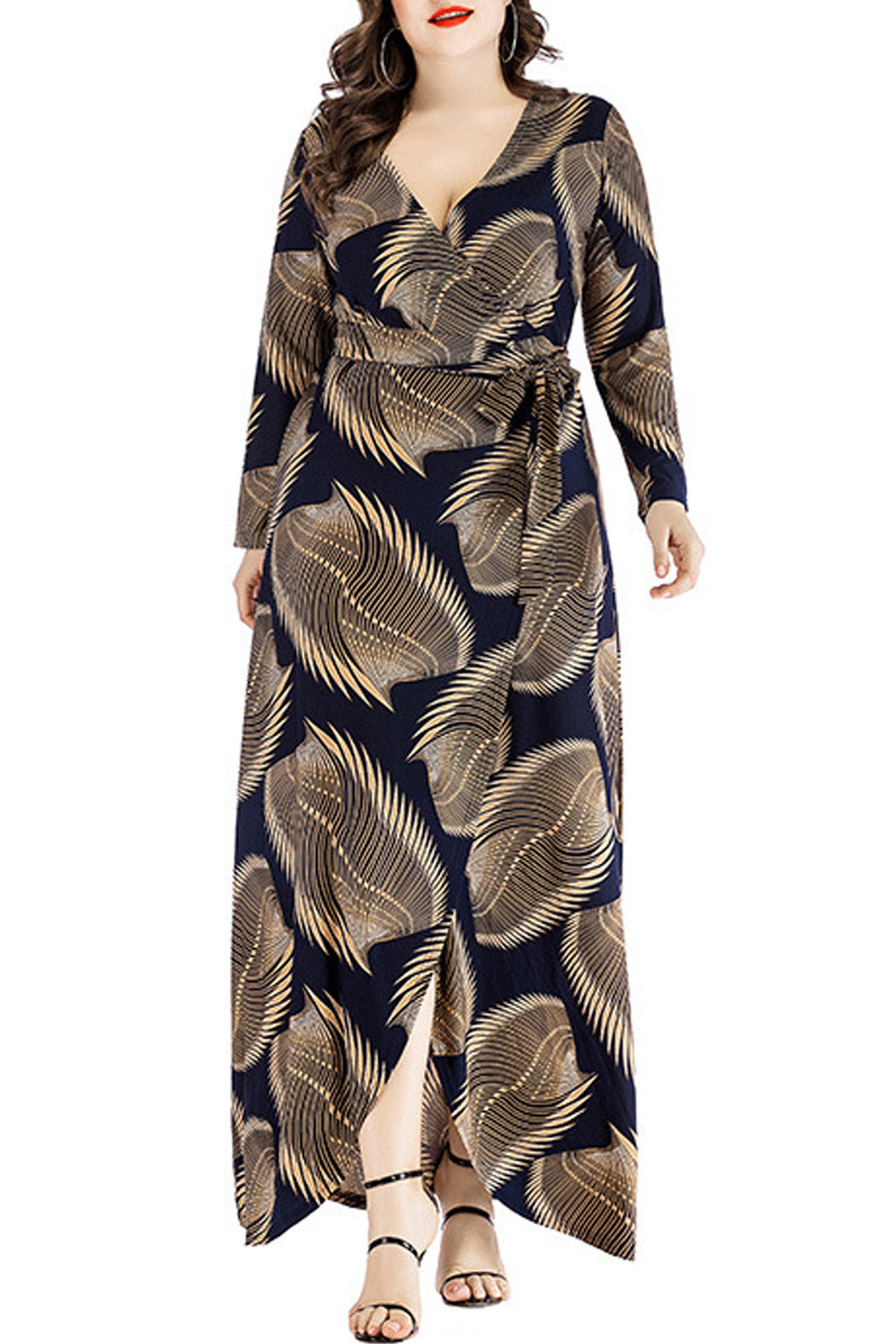 Women Plus Deep Neck Front Slit Dress