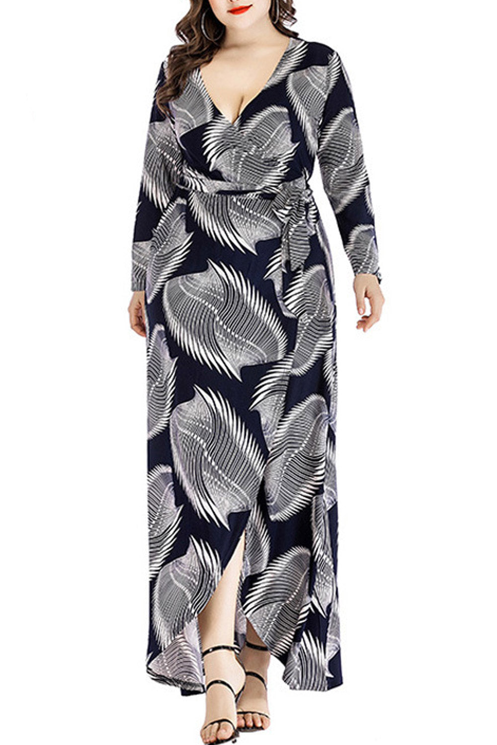 Women Plus Deep Neck Front Slit Dress