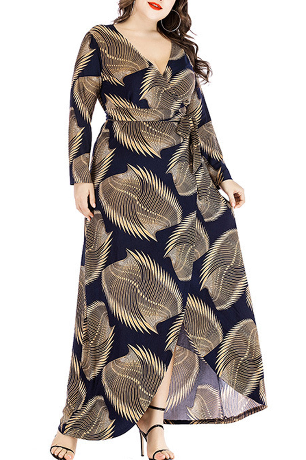 Women Plus Deep Neck Front Slit Dress