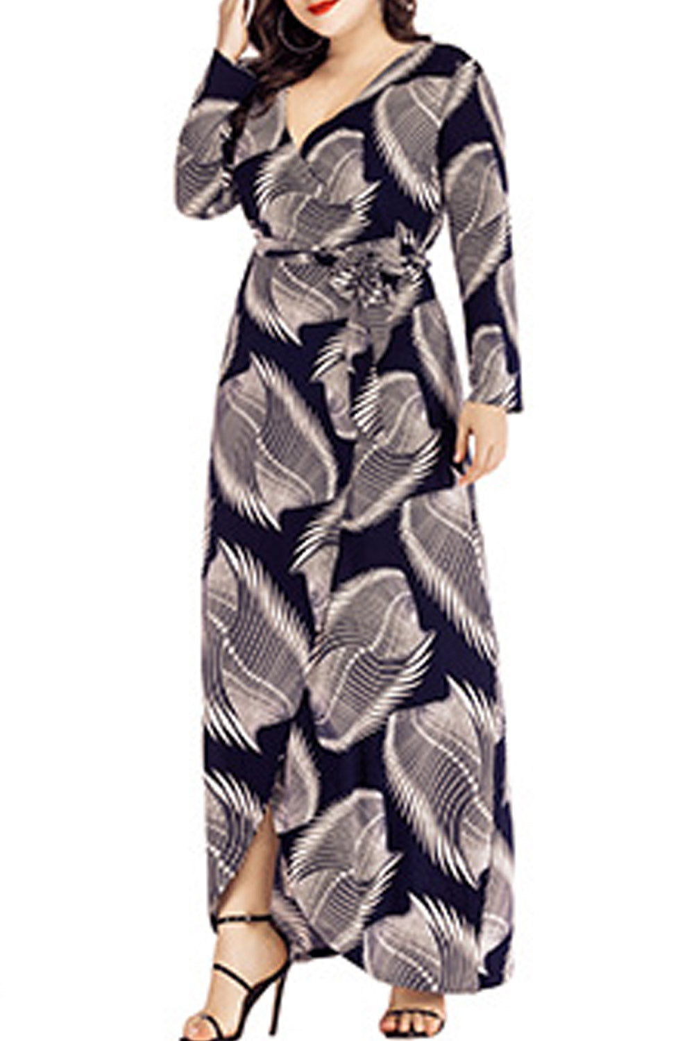 Women Plus Deep Neck Front Slit Dress