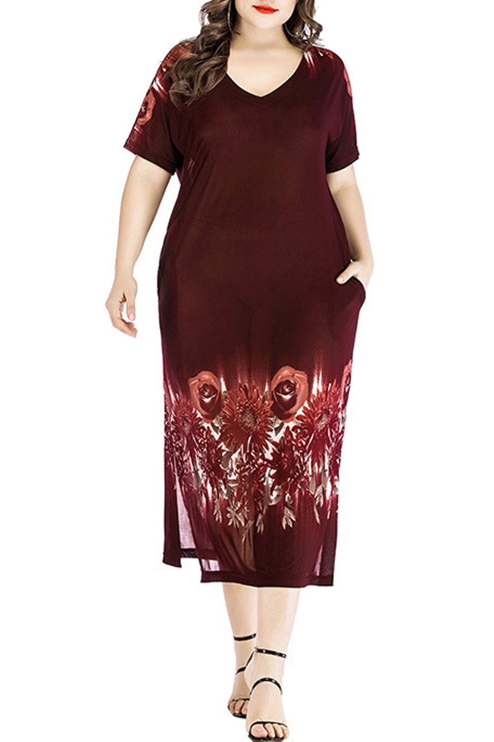 Women Plus Straight Side Slit Printed Summer Dress