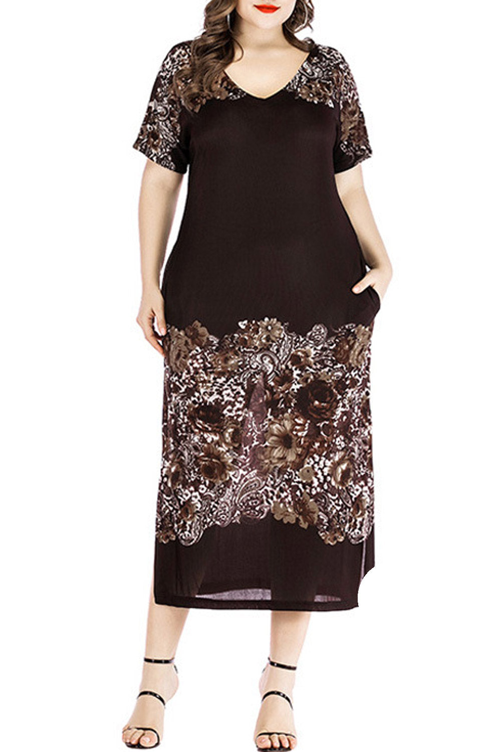 Women Plus Straight Side Slit Printed Summer Dress